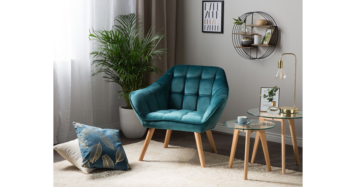 Fauteuil fluweel blauwgroen KARIS