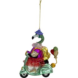 Clayre & Eef Kersthanger Flamingo 14x5x12 cm Groen Glas Kerstbal