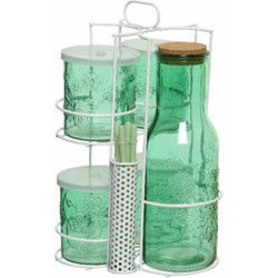 Groene karaf/sapkan/schenkkan 1 liter met 4 mason jars en rietjes - Drinkglazen