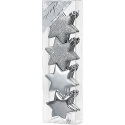 8x stuks kunststof kersthangers sterren zilver 6 cm kerstornamenten - Kersthangers