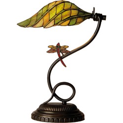 LumiLamp Tiffany Tafellamp  Ø 34x45 cm Groen Bruin Glas Libelle Tiffany Bureaulamp