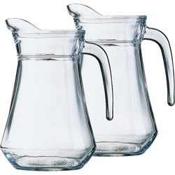 2x stuks glazen schenkkannen/karaffen 1,3 liter - Waterkannen