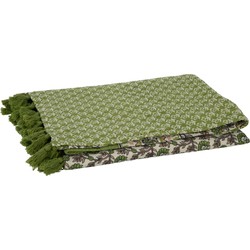 J-line - Plaid/strand Mat Bloemen Katoen Groen - 130x180x1cm