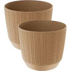 2x stuks moderne carf-stripe plantenpot/bloempot kunststof dia 19.5 cm/hoogte 17 cm eco/aarde beige - Plantenpotten