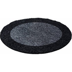 Candy Shaggy Lijstmotief Rond vloerkleed - antraciet - 200 X 200 ROND CM