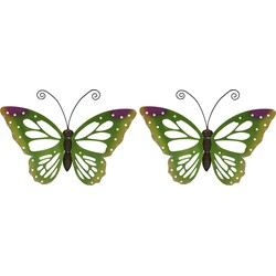 Set van 2x stuks grote groene vlinders/muurvlinders 51 x 38 cm cm tuindecoratie - Tuinbeelden