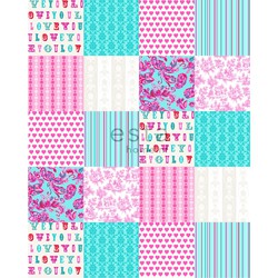 ESTAhome patchwork behang love you - quotes turquoise en roze