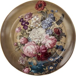 Clayre & Eef Dinerbord  Ø 26 cm Bruin Keramiek Rond Bloemen Eetbord