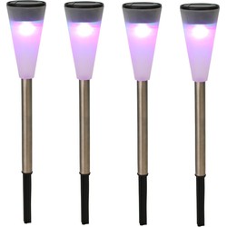 6x RVS Buitenlampen/tuinlampen LED stekers solar verlichting 36 cm gekleurd - Prikspotjes