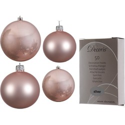 Glazen kerstballen pakket lichtroze glans/mat 38x stuks 4 en 6 cm inclusief haakjes - Kerstbal