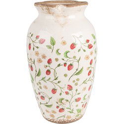 Clayre & Eef Vaas Ø 21x37 cm Beige Rood Keramiek Aardbeien