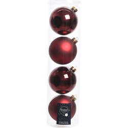 Decoris kerstballen - 4x st - donkerrood - D10 cm - glas - Kerstbal