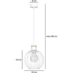 Tornio hanglamp wit met licht houtstructuur metaal 1x E27