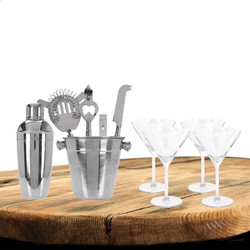 Excellent Houseware cocktails maken set 6-delig met 4x Martini glazen - Cocktailshakers