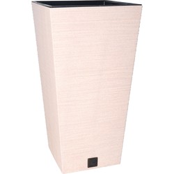 Prosperplast Plantenpot/bloempot - buiten - kunststof - wit - Eco wood look - D24 x H45 cm - Plantenpotten