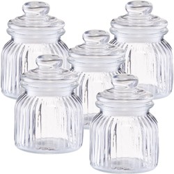 5x Glazen voorraadpotten/bewaarpotten 0,6 liter strepen relief 11 x 14,5 cm - Voorraadpot