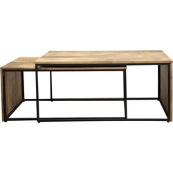 Clayre & Eef Salontafel Set van 2  100 cm / 95 cm Bruin Hout Rechthoek Bijzettafel