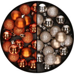 40x stuks kleine kunststof kerstballen oranje en champagne 3 cm - Kerstbal