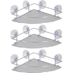 MSV doucherek - 3x - hoek-model - zilver - 27 x 17 cm - metaal - Douche- en badrekjes