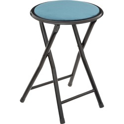 5Five Bijzet krukje/stoel - Opvouwbaar - blauw fluweel - 29 x 45 cm - Krukjes