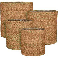 Mica Decorations Mand Dave - 54x54x54 cm - Zeegras - Licht Bruin - Set van 4