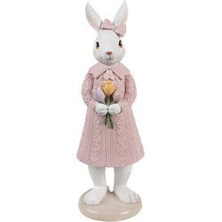 Clayre & Eef Decoratie Beeld Konijn 23 cm Wit Roze Kunststof