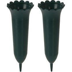 Grafvaas/grafvazen - 2x - kunststof - groen - 31 cm - Voor bloemen op graf te zetten - Vazen