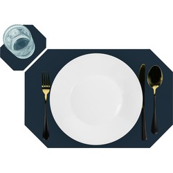 Krumble Placemat achthoekig + onderzetter - PU Leder - Blauw