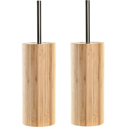 2x stuks WC/Toiletborstel in houder bruin bamboe hout 37 x 10 cm - Toiletborstels