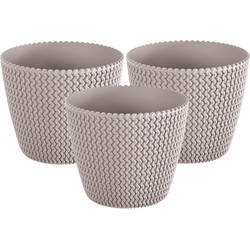 Set van 3x stuks plantenpotten/bloempotten kunststof dia 13 cm en hoogte 11 cm beige/taupe - Plantenpotten