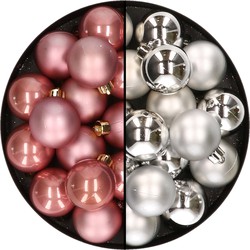 32x stuks kunststof kerstballen mix van oudroze en zilver 4 cm - Kerstbal