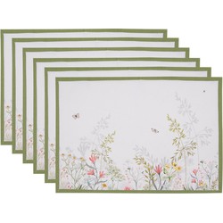 Clayre & Eef Placemats Set van 6  48x33 cm Wit Katoen Bloemen