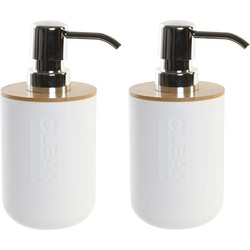 2x stuks zeeppompje/dispenser bamboe/rvs in kleur ivoor wit 15 cm - Zeeppompjes