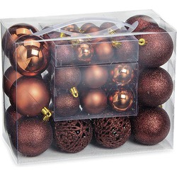 50x stuks kunststof kerstballen bruin 3, 4 en 6 cm - Kerstbal