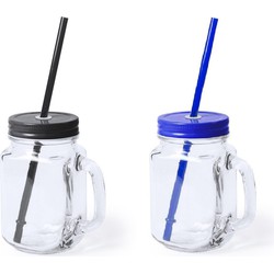 4x stuks drink potjes van glas Mason Jar zwart/blauw 500 ml - Drinkbekers