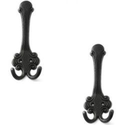 Garderobe kapstok jashaken dubbel haak - 2x - antiek zwart - 7 x 3 cm - Kapstokhaken