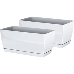 Set van 2x stuks plantenpotten/bloempotten kunststof glanzend parel wit 40 x 19 x 18 cm - Plantenpotten