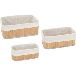 Cepewa Kast/badkamer opbergmandjes - set 3x stuks - bamboe hout met hoes - in 3 formaten - Opbergmanden