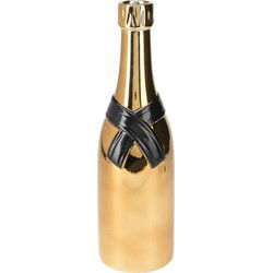 HS Collection Bloemenvaas Champagne fles - keramiek - zwart/goud - 11 x 39 cm - feestelijke vaas - Vazen