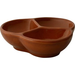 1x Klein tapas/hapjes schaaltje bruin 3 vaks 13 cm - Snack en tapasschalen