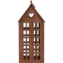 Clayre & Eef Decoratie Beeld Huis 13x11x30 cm Bruin Metaal