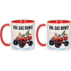 2x stuks kerst cadeau bekers / mokken monstertruck auto vol gas ouwe 300 ml - Bekers