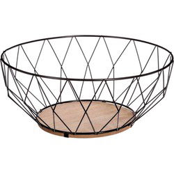 Secret de Gourmet Fruitschaal - zwart - D28 cm - metaal/hout- - Fruitschalen