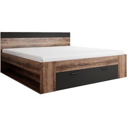 Meubella Tweepersoonsbed Brown - Zwart - Eiken - 180x200 cm