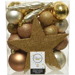 Decoris kerstballen - 34-dlg - goud/champagne/bruin - kunststof - Kerstbal