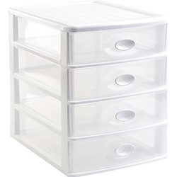 Ladeblok/bureau organizer met 4x lades wit/transparant L35,5 x B27 x H35 cm - Ladeblok