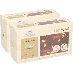 2x Koperen kerst verlichting met timer warm wit 1 meter - Lichtsnoeren