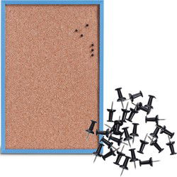 Prikbord incl. 25x punaises zwart - 40 x 60 cm - blauw - kurk - Prikborden