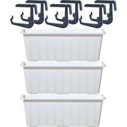 3x Witte balkon reling bakken/bloempotten 6,5 liter - Plantenbakken
