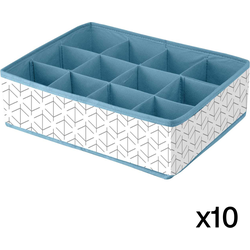 Set van 10 lade-organizers met 9 compartimenten, wit en blauw